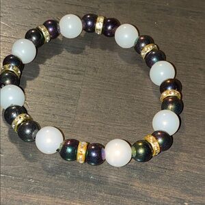 Chic Black and White Beaded Bracelet with Gold Accents